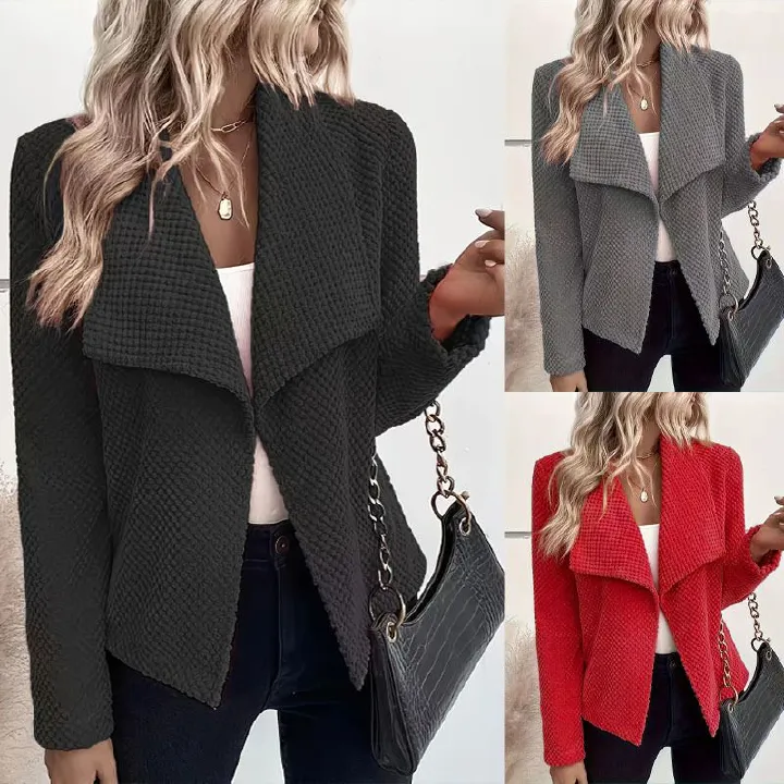 Turn Down Collar Solid Color Long Sleeve Simple Women's Suit Short Jacket Blazer Ladies Coat Clothing Sehe Fashion  Jackets & Coats