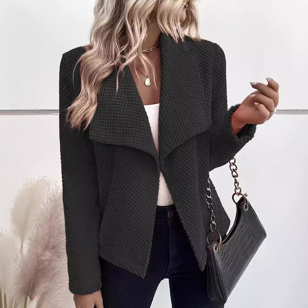 Turn Down Collar Solid Color Long Sleeve Simple Women's Suit Short Jacket Blazer Ladies Coat Clothing Sehe Fashion  Jackets & Coats