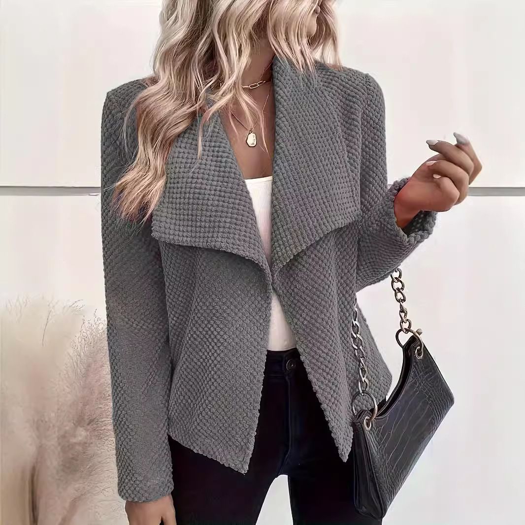 Turn Down Collar Solid Color Long Sleeve Simple Women's Suit Short Jacket Blazer Ladies Coat Clothing Sehe Fashion  Jackets & Coats