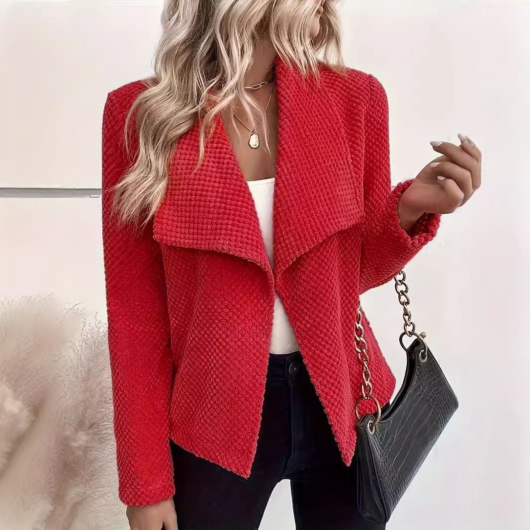 Turn Down Collar Solid Color Long Sleeve Simple Women's Suit Short Jacket Blazer Ladies Coat Clothing Sehe Fashion  Jackets & Coats