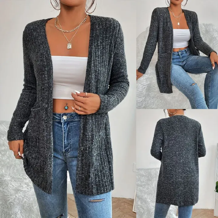 Women cropped Ribbed Long Sleeve Solid Color Basic Knit Cardigan jacket Ribbed Open Front Sweater Women Cardigan Sweaters coat