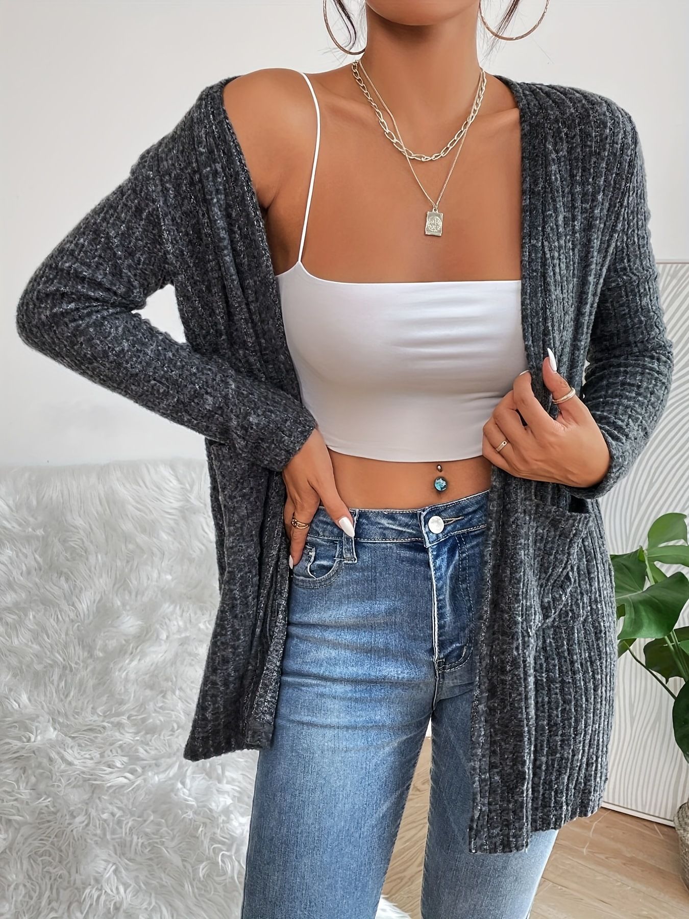 Women cropped Ribbed Long Sleeve Solid Color Basic Knit Cardigan jacket Ribbed Open Front Sweater Women Cardigan Sweaters coat