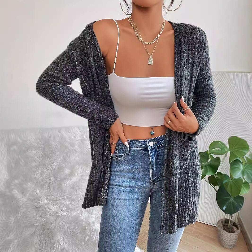 Women cropped Ribbed Long Sleeve Solid Color Basic Knit Cardigan jacket Ribbed Open Front Sweater Women Cardigan Sweaters coat