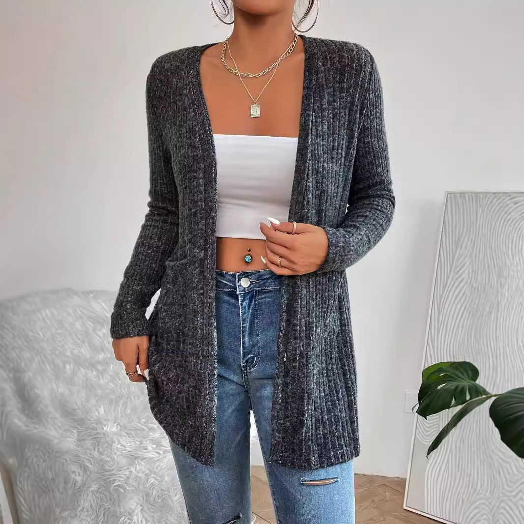 Women cropped Ribbed Long Sleeve Solid Color Basic Knit Cardigan jacket Ribbed Open Front Sweater Women Cardigan Sweaters coat