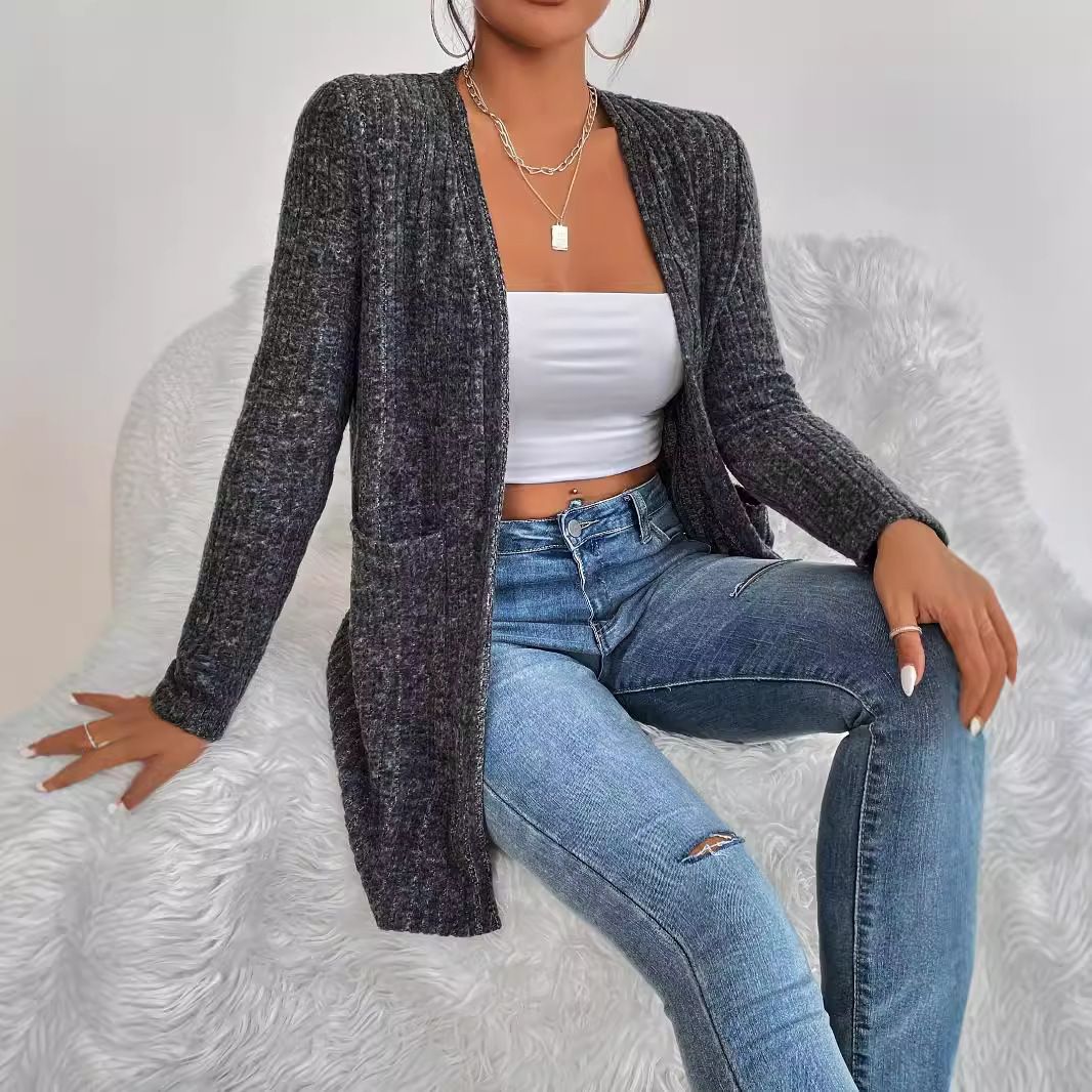 Women cropped Ribbed Long Sleeve Solid Color Basic Knit Cardigan jacket Ribbed Open Front Sweater Women Cardigan Sweaters coat