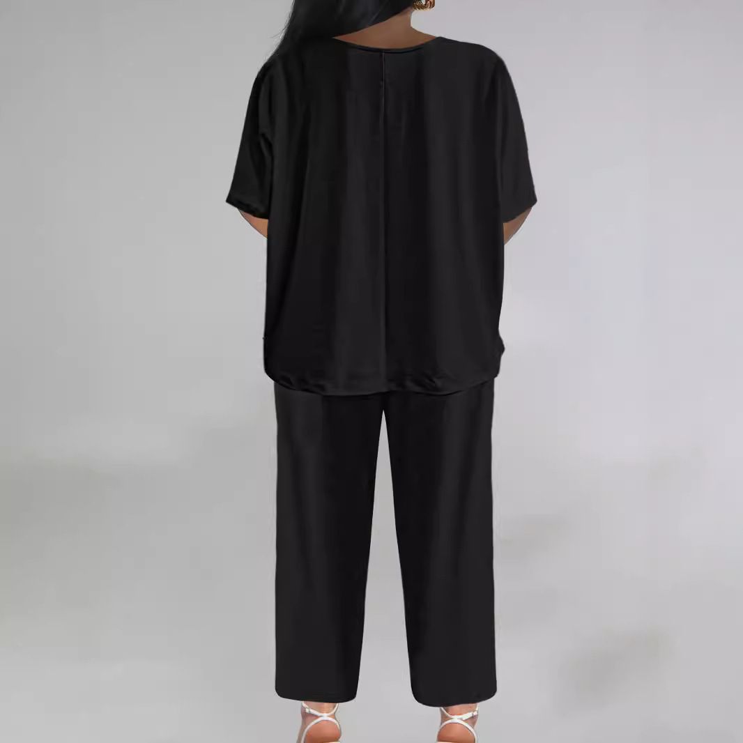 New Fashion Casual Set Women Loose Short Sleeve Suit Straight Leg Pants Two piece Set Two-Piece Outfits