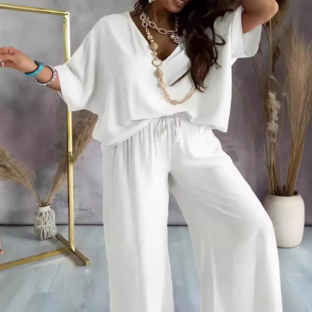 New Fashion Casual Set Women Loose Short Sleeve Suit Straight Leg Pants Two piece Set Two-Piece Outfits