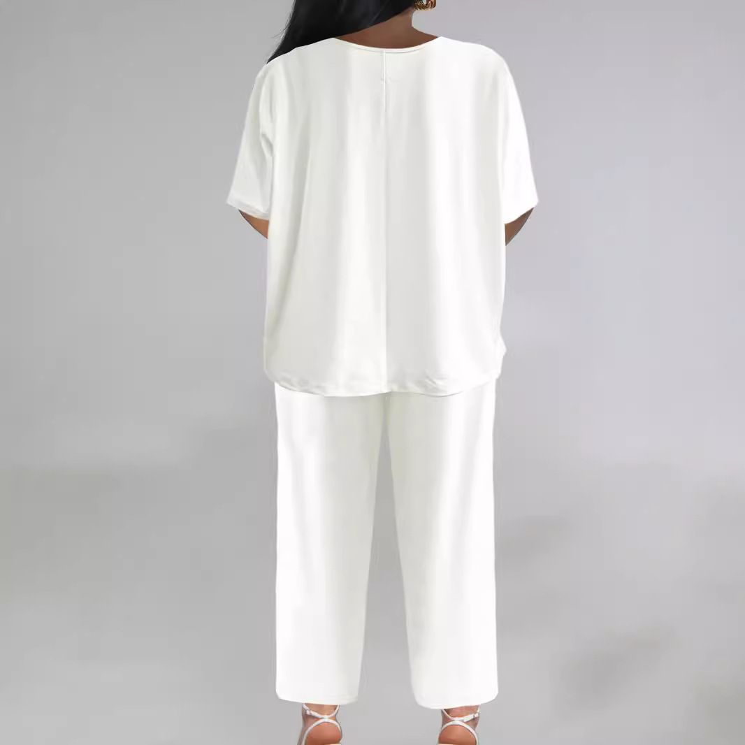New Fashion Casual Set Women Loose Short Sleeve Suit Straight Leg Pants Two piece Set Two-Piece Outfits