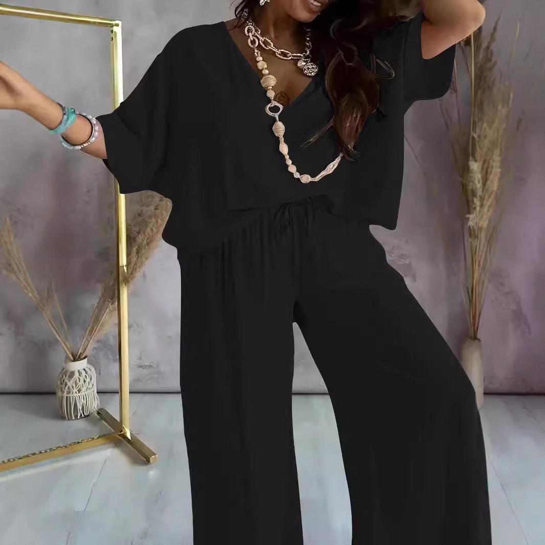New Fashion Casual Set Women Loose Short Sleeve Suit Straight Leg Pants Two piece Set Two-Piece Outfits