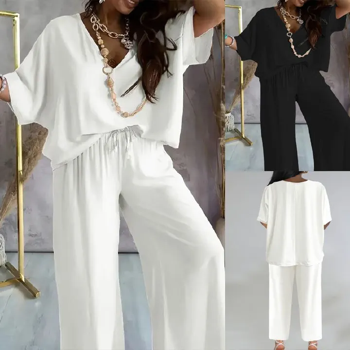 New Fashion Casual Set Women Loose Short Sleeve Suit Straight Leg Pants Two piece Set Two-Piece Outfits
