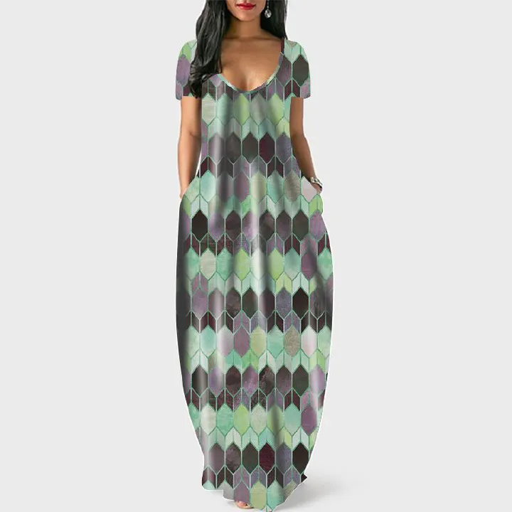 New design summer casual printed pretty figure women long dress sleeveless sling casual plus size lady dress
