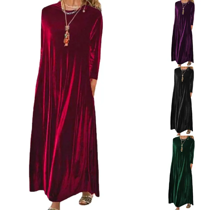 Manufacture velvet elegant maxi women winter dresses long sleeve turkey winter dresses women > Dresses