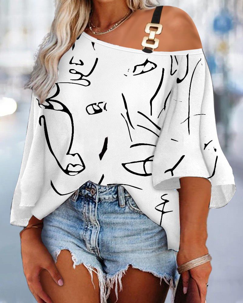 Long-Sleeved Monogram-Print Crewneck Formal ABaya Dress Adults Casual Baggy Style > T-Shirts