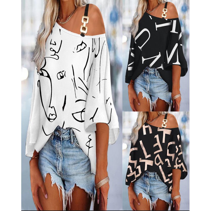 Long-Sleeved Monogram-Print Crewneck Formal ABaya Dress Adults Casual Baggy Style > T-Shirts