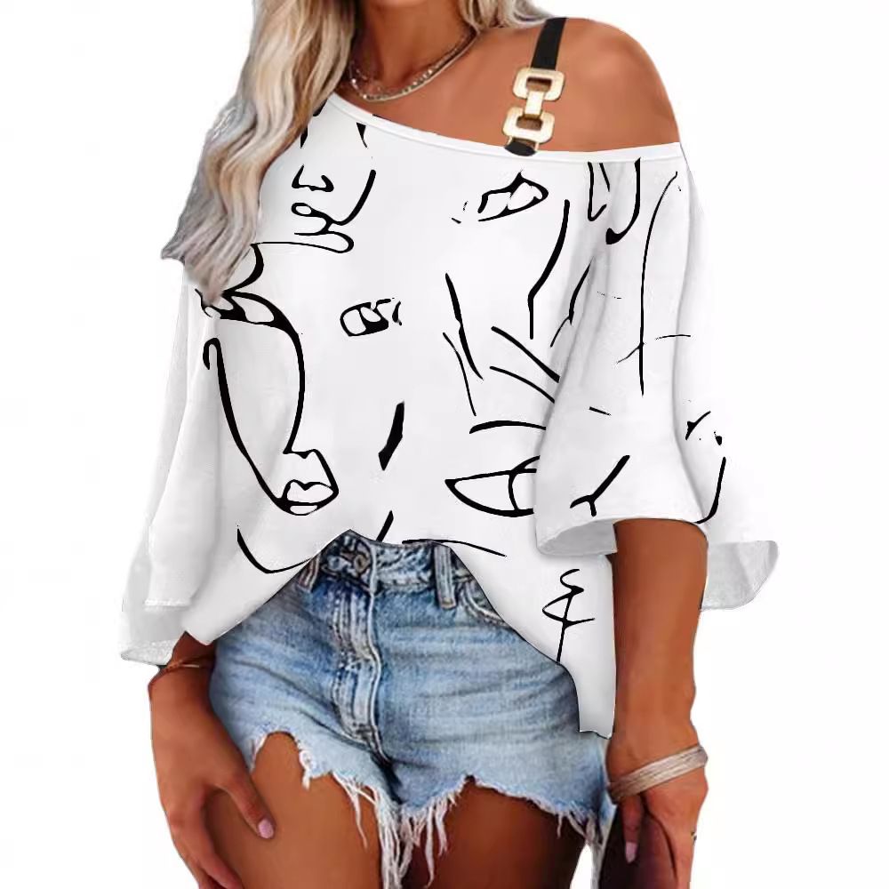 Long-Sleeved Monogram-Print Crewneck Formal ABaya Dress Adults Casual Baggy Style > T-Shirts