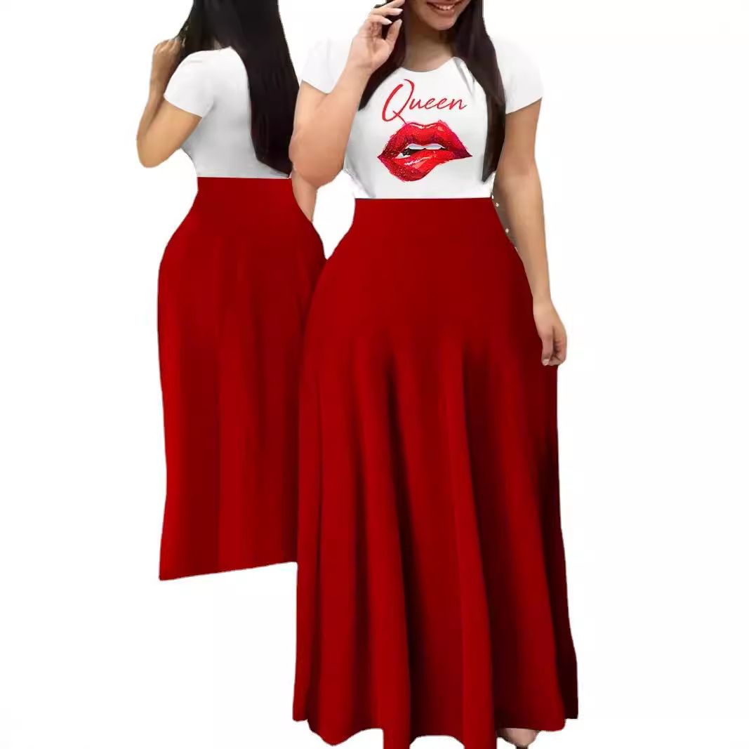 Summer Casual Printed Maxi Dress Women Letter O Neck Short Sleeve Ruched Tight High Waist Party Club Long Dress