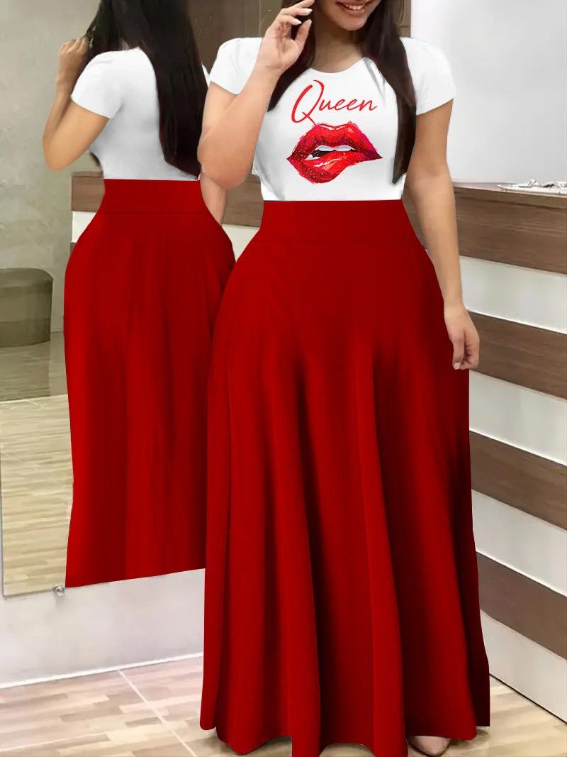 Summer Casual Printed Maxi Dress Women Letter O Neck Short Sleeve Ruched Tight High Waist Party Club Long Dress