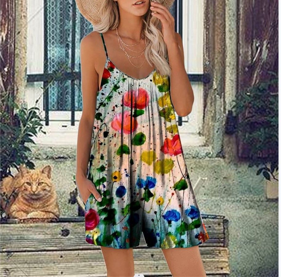 Hot Sell Black Background Yellow Flower Print Top Slips and Pants Ladies Pajamas Manufacturer Plus Size  > Jumpsuits & Rompers