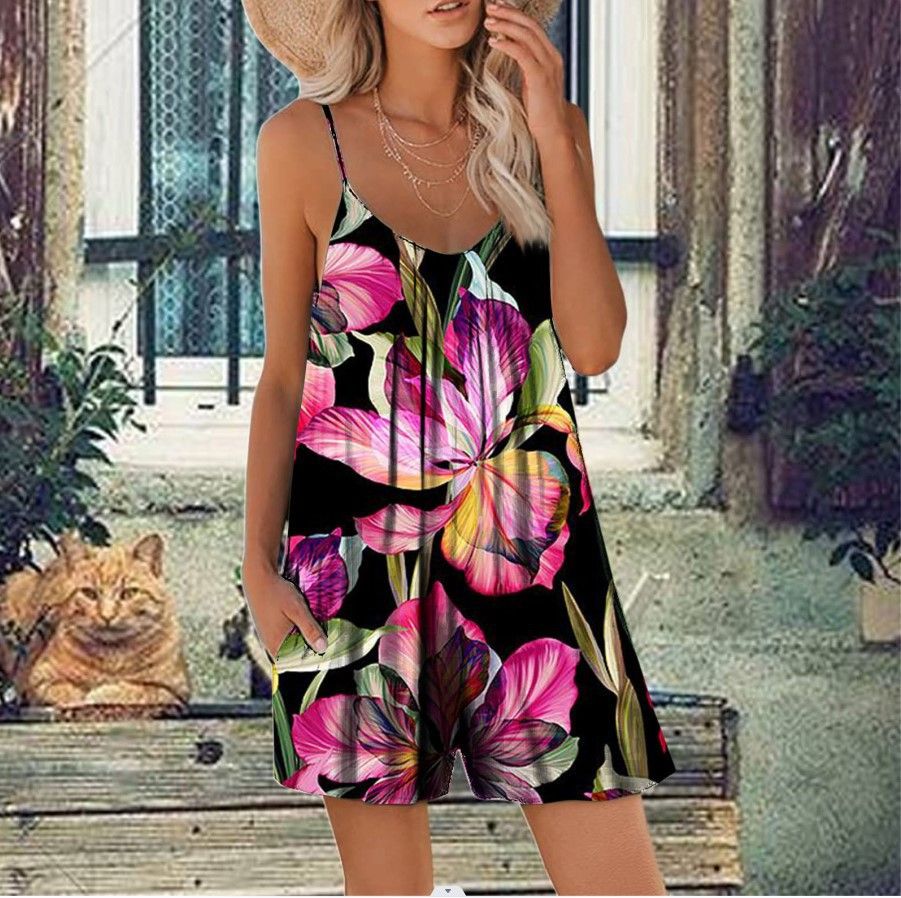 Hot Sell Black Background Yellow Flower Print Top Slips and Pants Ladies Pajamas Manufacturer Plus Size  > Jumpsuits & Rompers