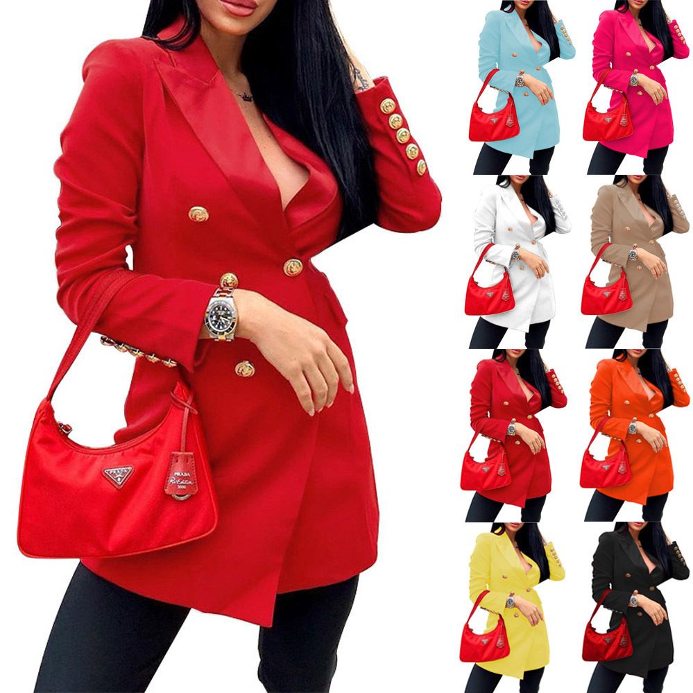 Good Design Cheap Plus Size Ladies Coat Gold Buttons Double Breast Blazer Jacket Coats