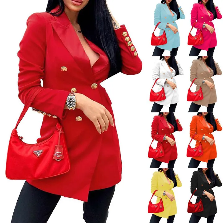 Good Design Cheap Plus Size Ladies Coat Gold Buttons Double Breast Blazer Jacket Coats
