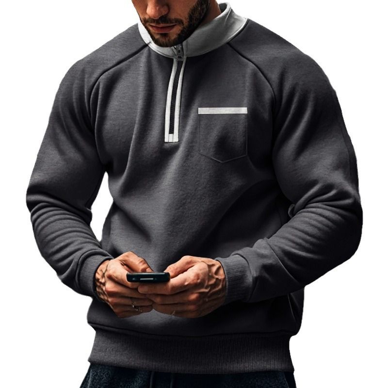 Fall Winter Plus Size Men Clothes Stand Collar Pullover Sweatshirt Half Zipper Fleece Sweatshirt