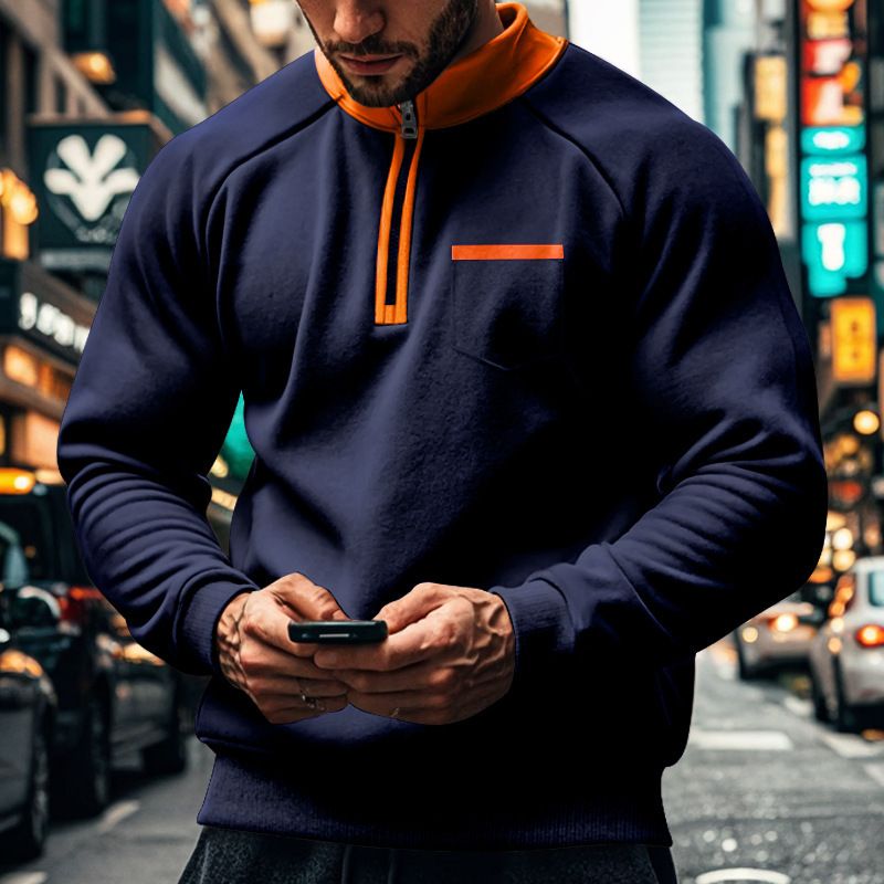 Fall Winter Plus Size Men Clothes Stand Collar Pullover Sweatshirt Half Zipper Fleece Sweatshirt