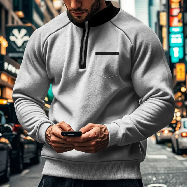 Fall Winter Plus Size Men Clothes Stand Collar Pullover Sweatshirt Half Zipper Fleece Sweatshirt