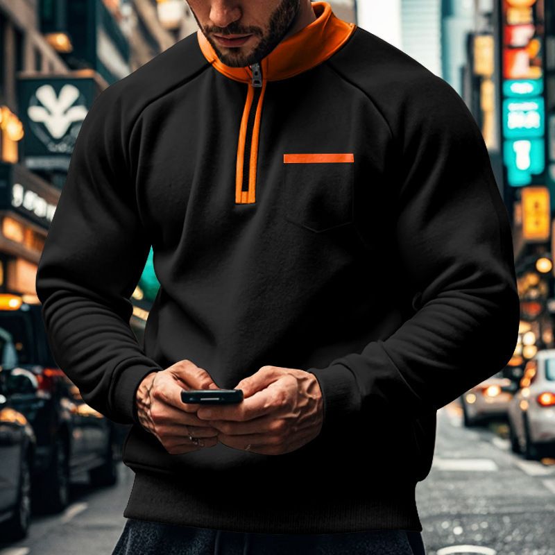 Fall Winter Plus Size Men Clothes Stand Collar Pullover Sweatshirt Half Zipper Fleece Sweatshirt