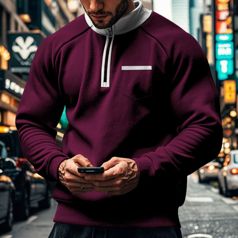 Fall Winter Plus Size Men Clothes Stand Collar Pullover Sweatshirt Half Zipper Fleece Sweatshirt
