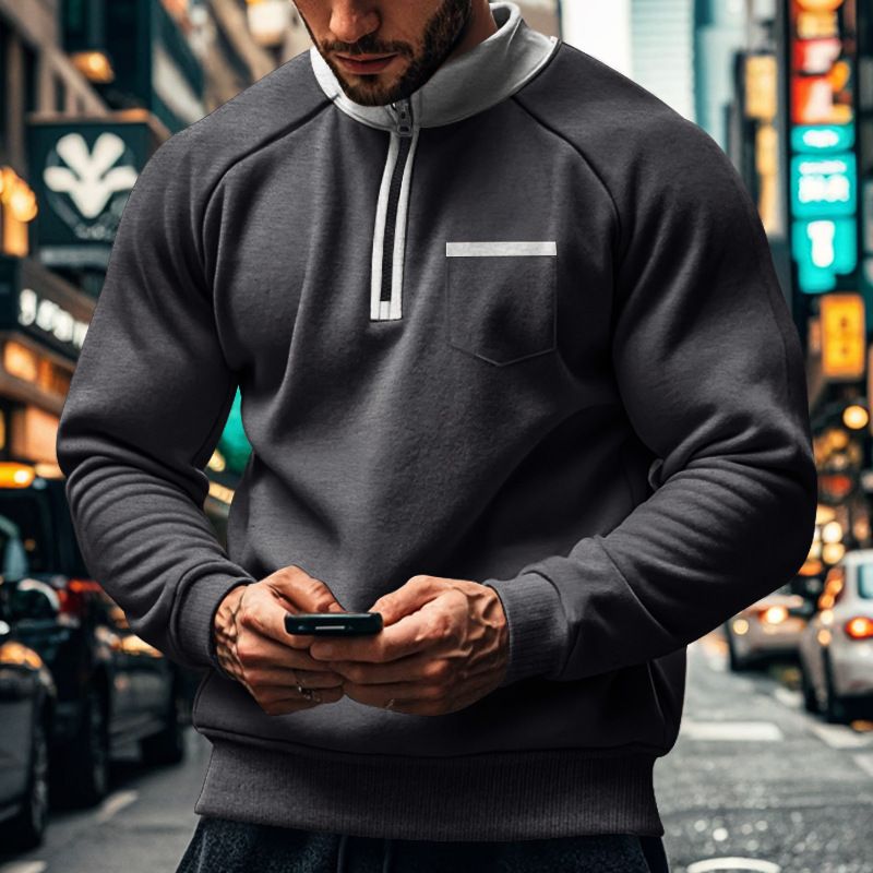 Fall Winter Plus Size Men Clothes Stand Collar Pullover Sweatshirt Half Zipper Fleece Sweatshirt