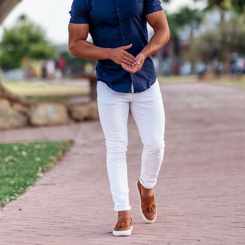 Men's outdoor leisure slim fit solid color straight leg sports workwear pants Jeans