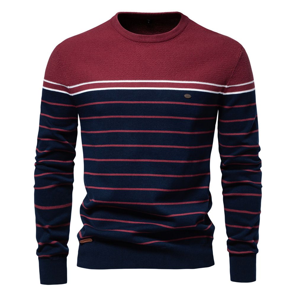 High quality men's sweater Winter Long Sleeve knitwear Crew Neck Sweater Casual Striped sweater For Men Sweaters