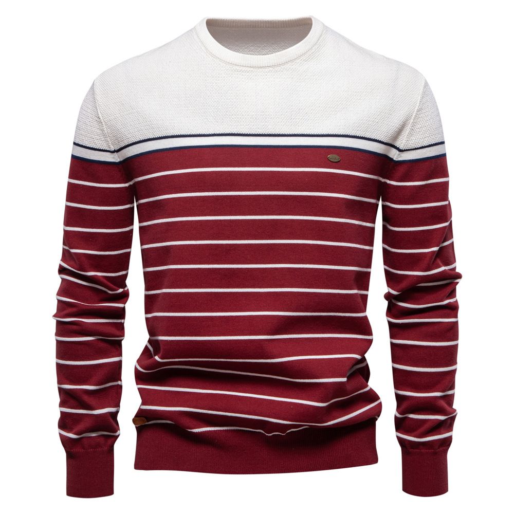 High quality men's sweater Winter Long Sleeve knitwear Crew Neck Sweater Casual Striped sweater For Men Sweaters