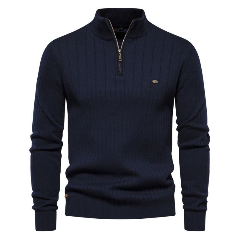 Autumn and winter new European size stand collar men's sweater half zip solid color sweater quality men's wear  Sweaters