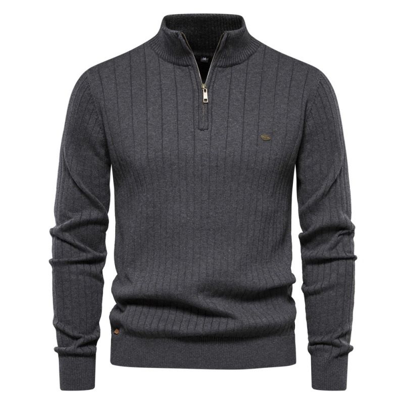 Autumn and winter new European size stand collar men's sweater half zip solid color sweater quality men's wear  Sweaters