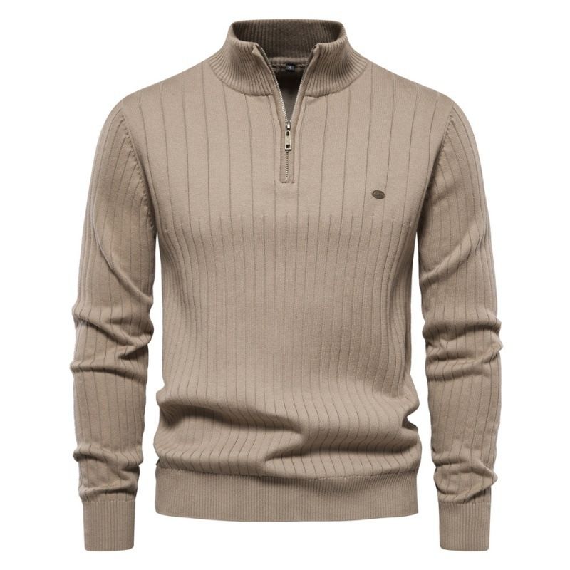 Autumn and winter new European size stand collar men's sweater half zip solid color sweater quality men's wear  Sweaters