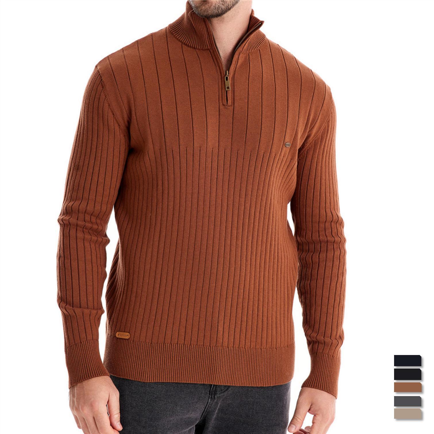 Autumn and winter new European size stand collar men's sweater half zip solid color sweater quality men's wear  Sweaters