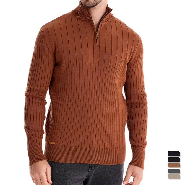 Autumn and winter new European size stand collar men's sweater half zip solid color sweater quality men's wear  Sweaters