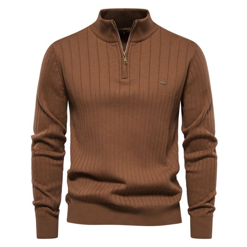 Autumn and winter new European size stand collar men's sweater half zip solid color sweater quality men's wear  Sweaters