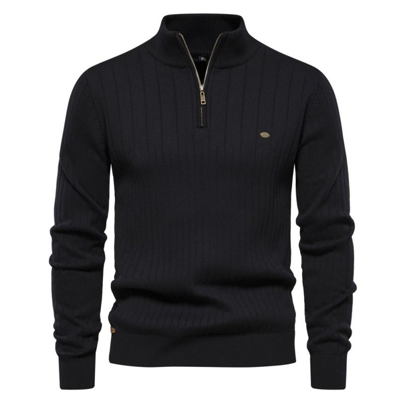 Autumn and winter new European size stand collar men's sweater half zip solid color sweater quality men's wear  Sweaters