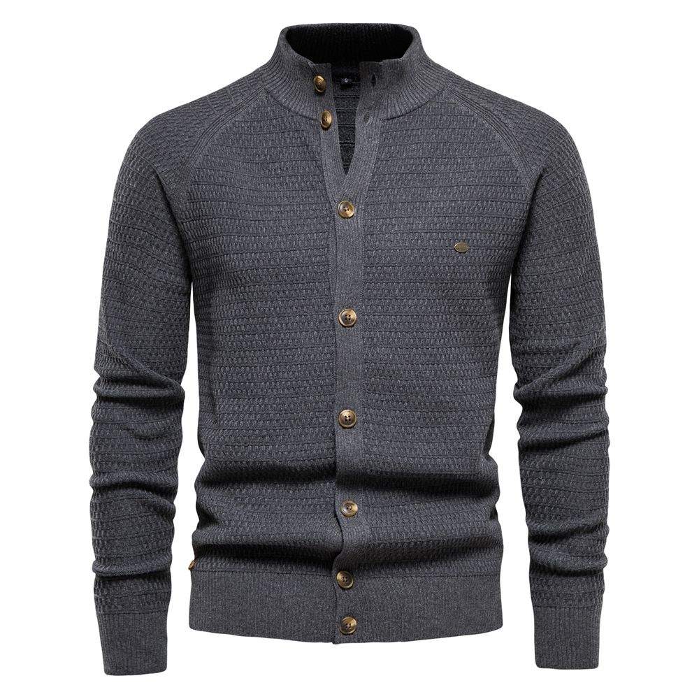 Autumn and winter new trend solid color cardigan men's sweater business high-quality versatile sweater knitted sweater
