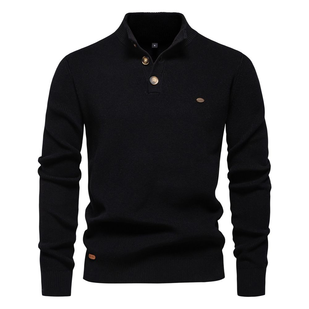 Fashion Knitted 100% Cashmere Men's Pullover Sweater Ribbed Turtleneck Jumper with Half Button Sweaters