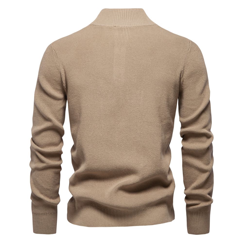 Fashion Knitted 100% Cashmere Men's Pullover Sweater Ribbed Turtleneck Jumper with Half Button Sweaters