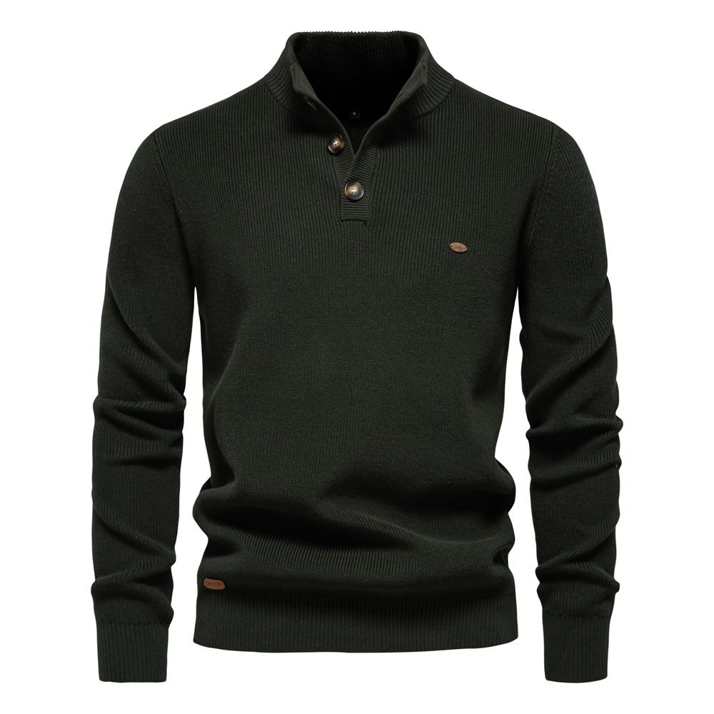 Fashion Knitted 100% Cashmere Men's Pullover Sweater Ribbed Turtleneck Jumper with Half Button Sweaters