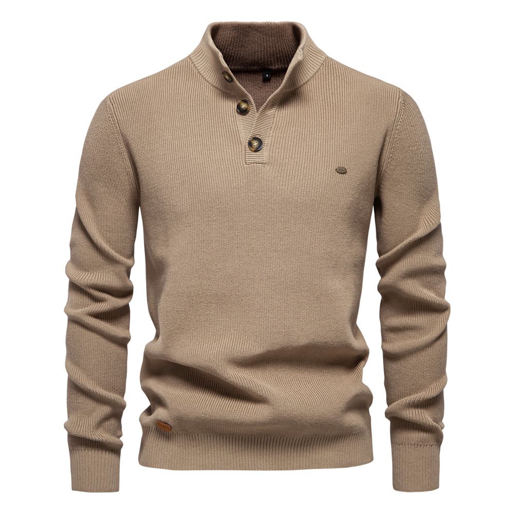 Fashion Knitted 100% Cashmere Men's Pullover Sweater Ribbed Turtleneck Jumper with Half Button Sweaters