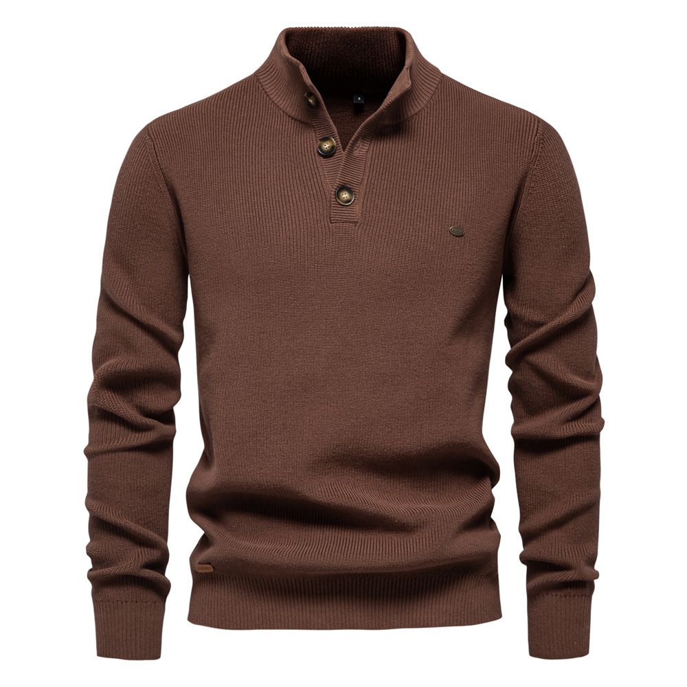 Fashion Knitted 100% Cashmere Men's Pullover Sweater Ribbed Turtleneck Jumper with Half Button Sweaters