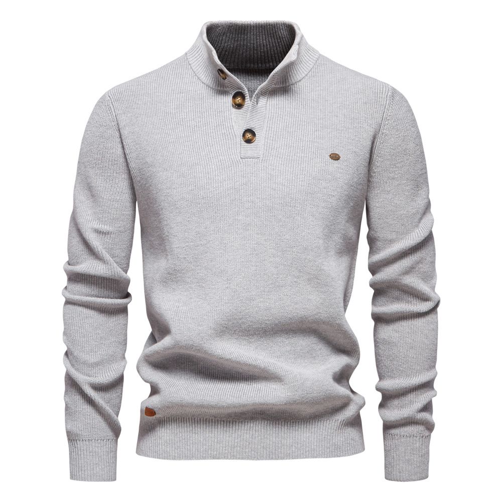 Fashion Knitted 100% Cashmere Men's Pullover Sweater Ribbed Turtleneck Jumper with Half Button Sweaters