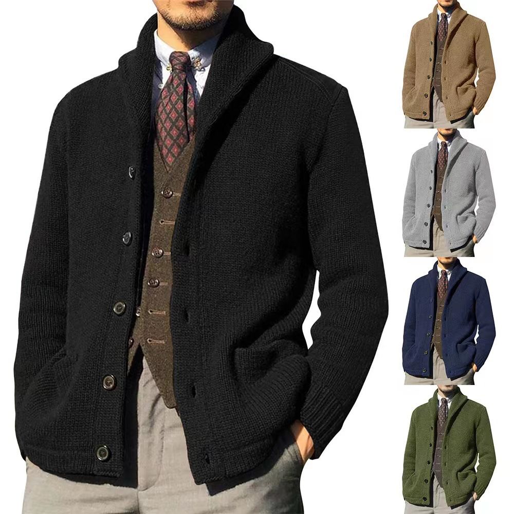 Autumn And Winter New Sweater Mens Solid Color Long Sleeved Knitted Cardigan Coat Sweater  Coats