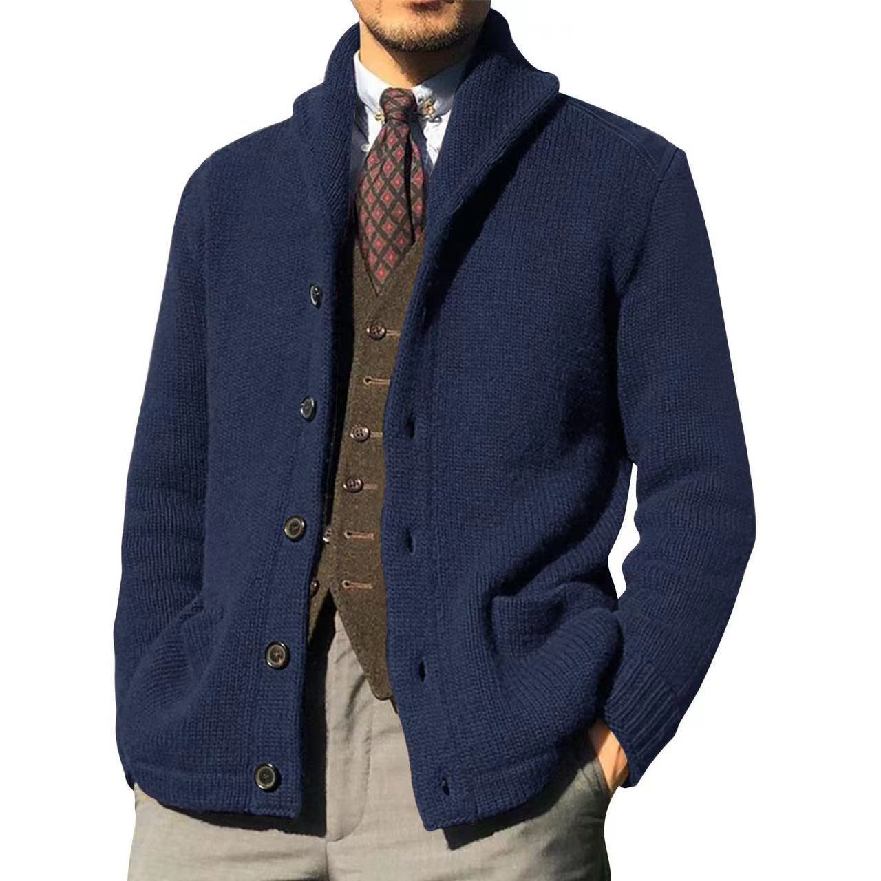 Autumn And Winter New Sweater Mens Solid Color Long Sleeved Knitted Cardigan Coat Sweater  Coats